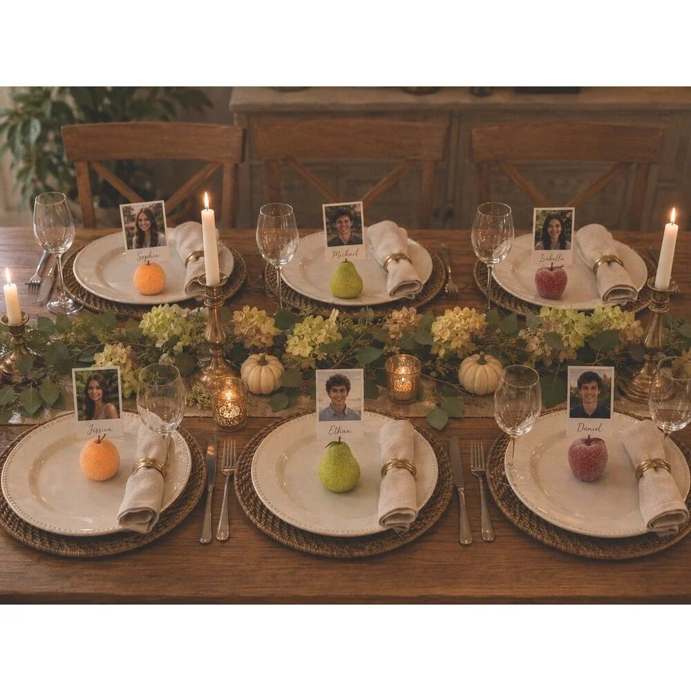Pier 1 Sugared Fruit Photo Dining Place Card Holders Apple Pear Peach Set of 6